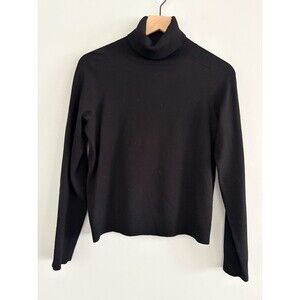 J Crew Merino Wool Blend Turtleneck Medium Black Lightweight Classic Vintage